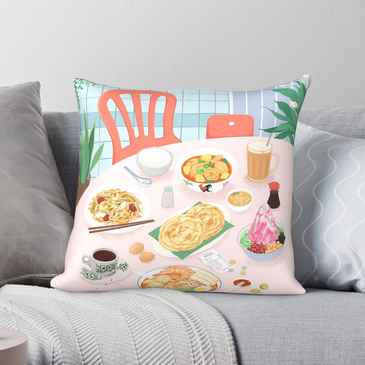 Home Decor Malaysia - Kopitiam Food Malaysia Kissenbezug aus Polyester,