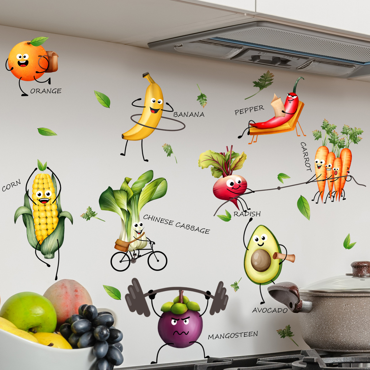 Home Decor Emoji - Cartoon Emoji Obst Wandaufkleber Hintergrund Home