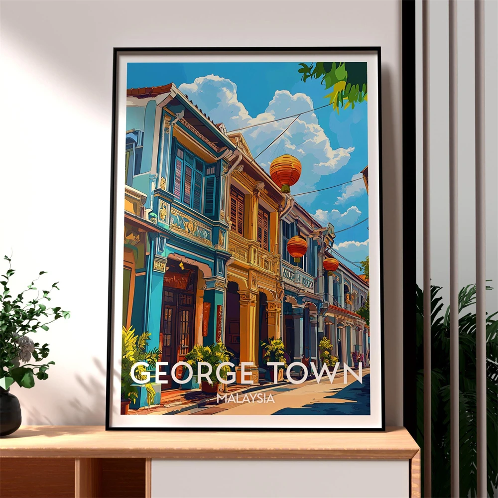 Home Decor Malaysia - Penang Malaysia Reiseplakat Vintage Asiatische Wandkunst