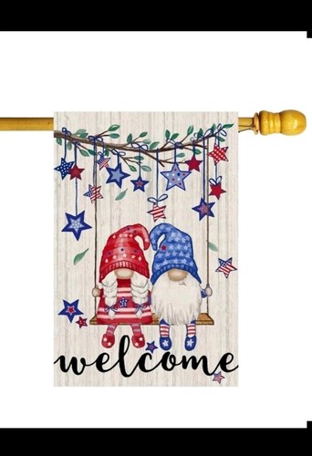 Home Decor Usa - Willkommensbaum, patriotische Zwerge auf einer Schaukel,