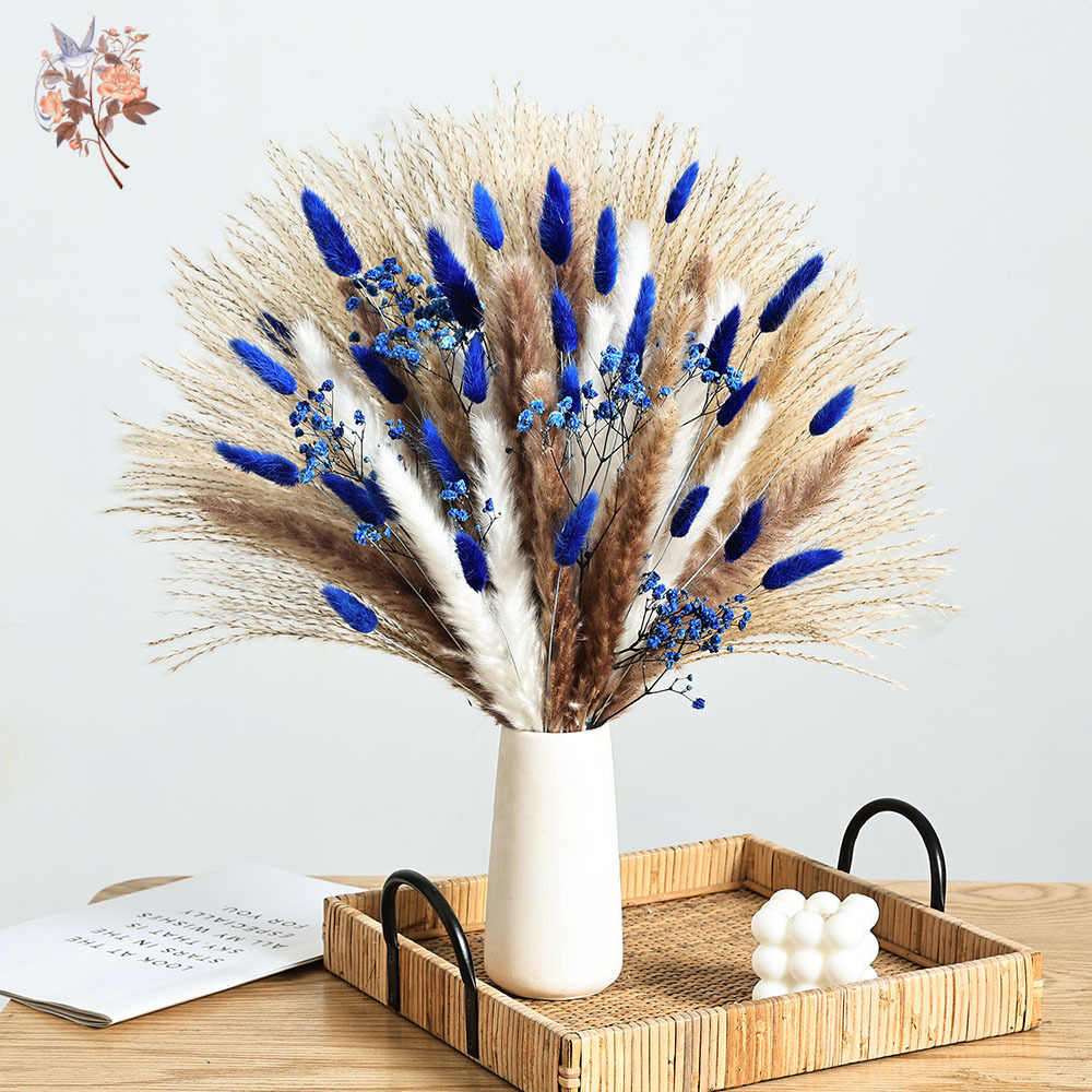 Pampas Grass Decor - Blauer, flauschiger Kaninchenschwanz mit 70-Stiel, Pampasgras-Bündel,