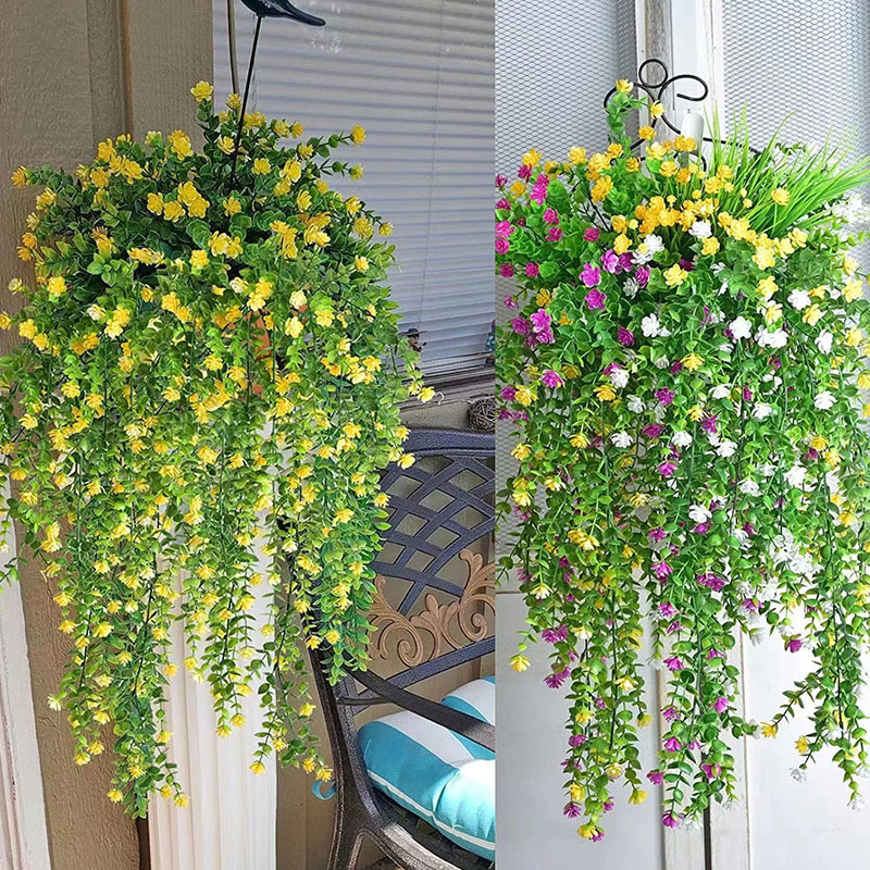Rattan Plant Basket - 3 Stücke Künstliche Hängepflanze UV-beständig Faux