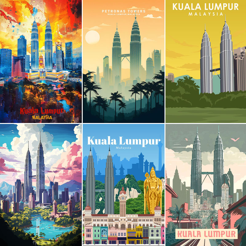 Home Decor Malaysia - Kuala Lumpur Malaysia Reise-Poster mit Sehenswürdigkeiten,
