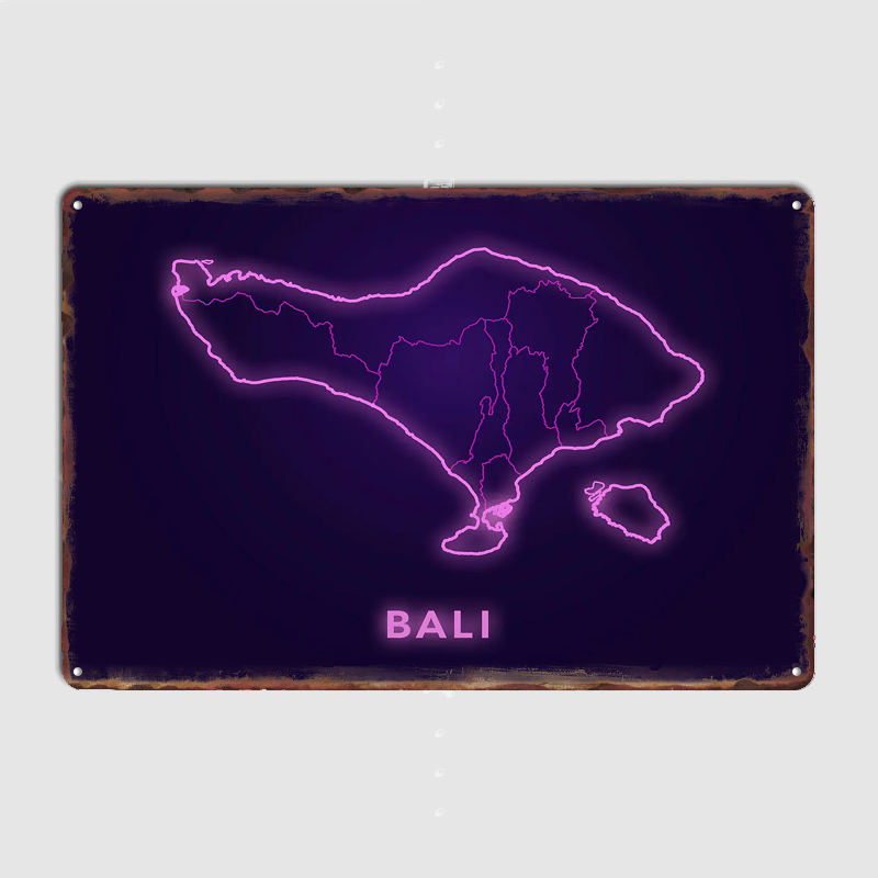 Home Decor Bali - Bali-Karte Neon-Pink Umriss Metallschild Pub Club