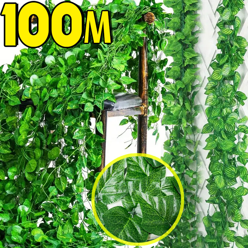 Rattan Plant Basket - 100/2 m künstliche grüne Efeu-Ranken-Girlande, künstliche