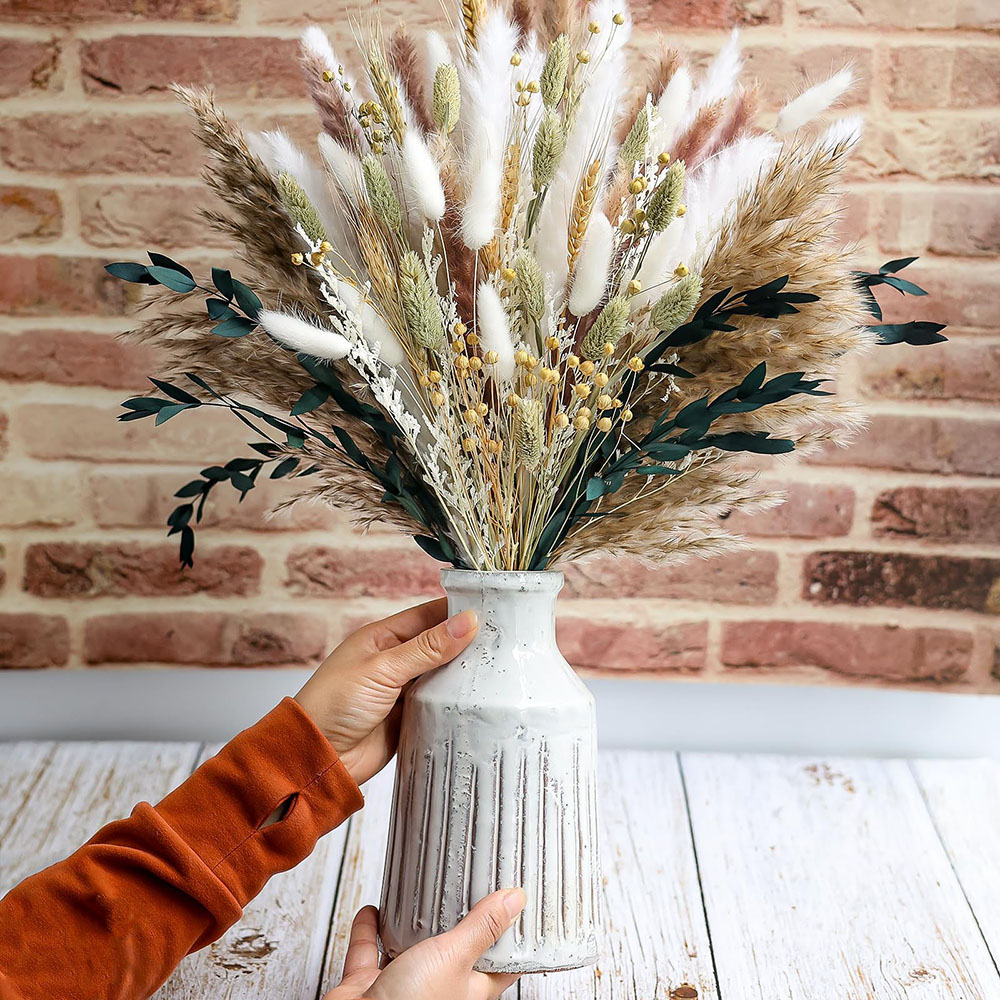 Pampas Grass Decor - 100 Stück getrockneter Pampasgras-Blumenstrauß, Kaninchenschwänze, Blumenbündel