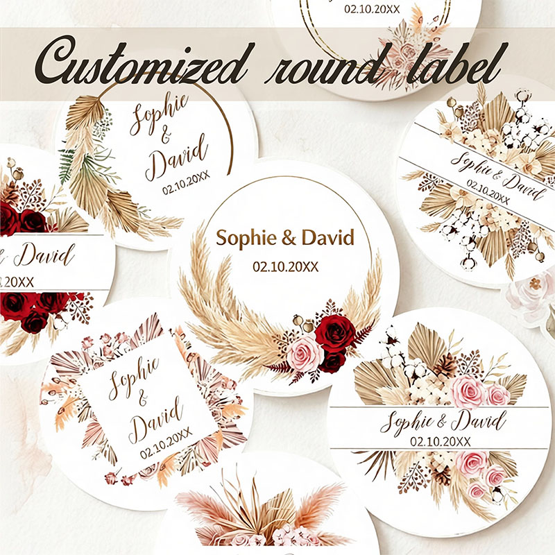 Pampas Grass Decor - Personalisierte Boho Getrocknete Pampasgras-Palmblatt-Hochzeitsaufkleber mit individuellem