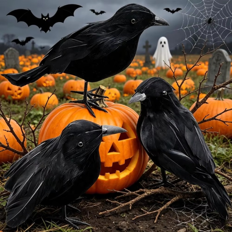 Home Decor Garden - 1 Stück Schwarze Krähe Halloween-Dekoration Realistische