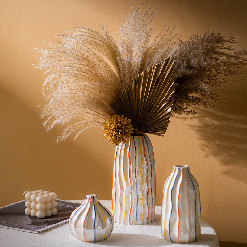 Pampas Grass Decor - CAPIRON Bunte Streifen-Keramikvase, neue Heimdekoration, Herzstück,
