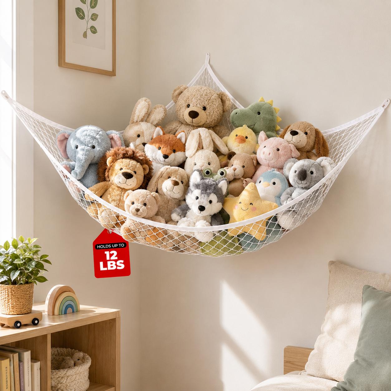 Home Decor Com - Netz-Hängematte zur Spielzeugaufbewahrung, Hängender Plüschtier-Organizer, Großes