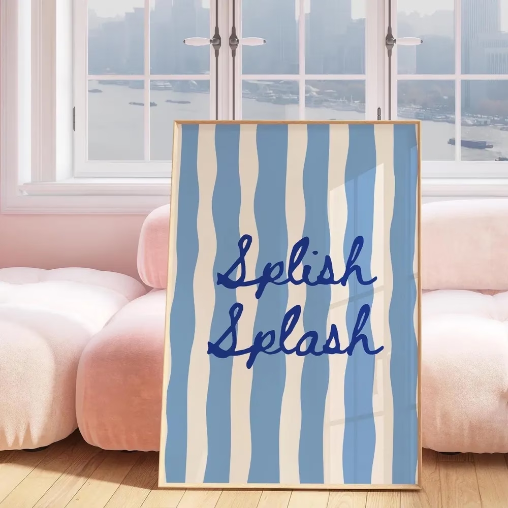 Home Decor Quotes - Moderner Splish Splash blau gestreifter Zitat-Wandkunstdruck,