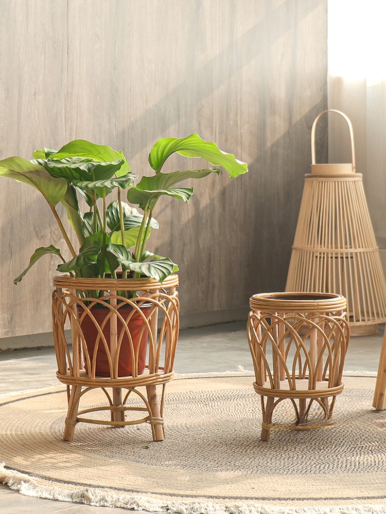 Rattan Plant Basket - Nordischer Einfacher Gewebter Kunststoff-Rattan Stehender Pflanzkorb
