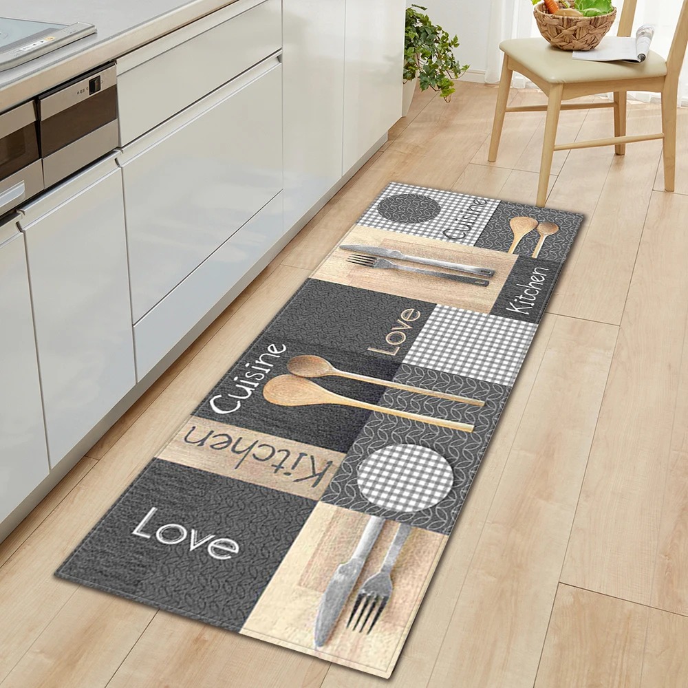 Home Decor Games Online Free - Küchenbodenmatte, rutschfester Teppich, Geschirrmuster, Heimdekoration, Teppich,