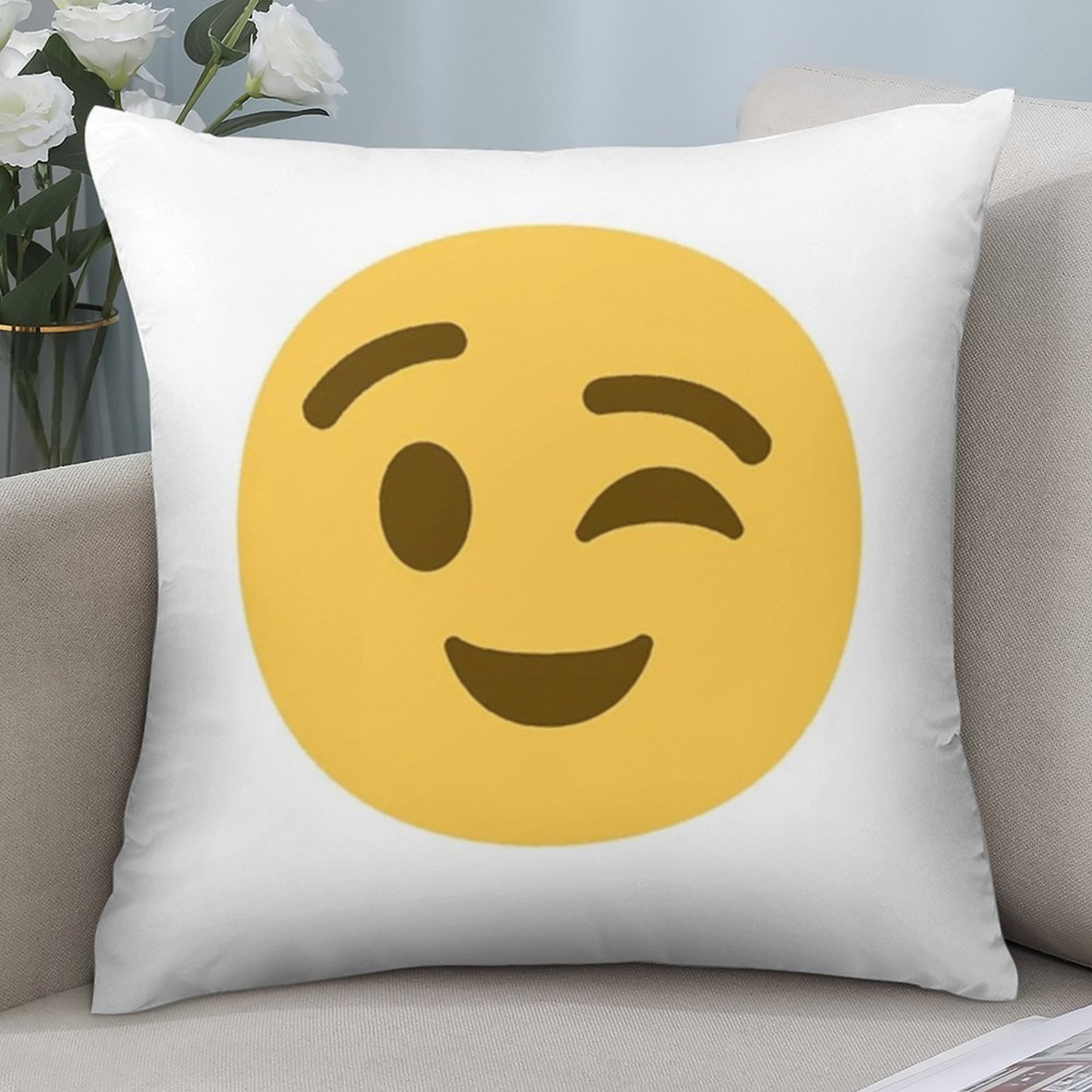 Home Decor Emoji - Niedlicher Zwickelnd-Emoji-Kissenbezug, Gelber Smiley-Gesichts-Kissenbezug, Lustige Cartoon-Heimdekoration