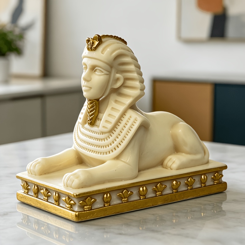 Home Decor Egypt - Elfenbeinweiße vergoldete ägyptische Sphinx-Harzstatue, Vintage Ägypten
