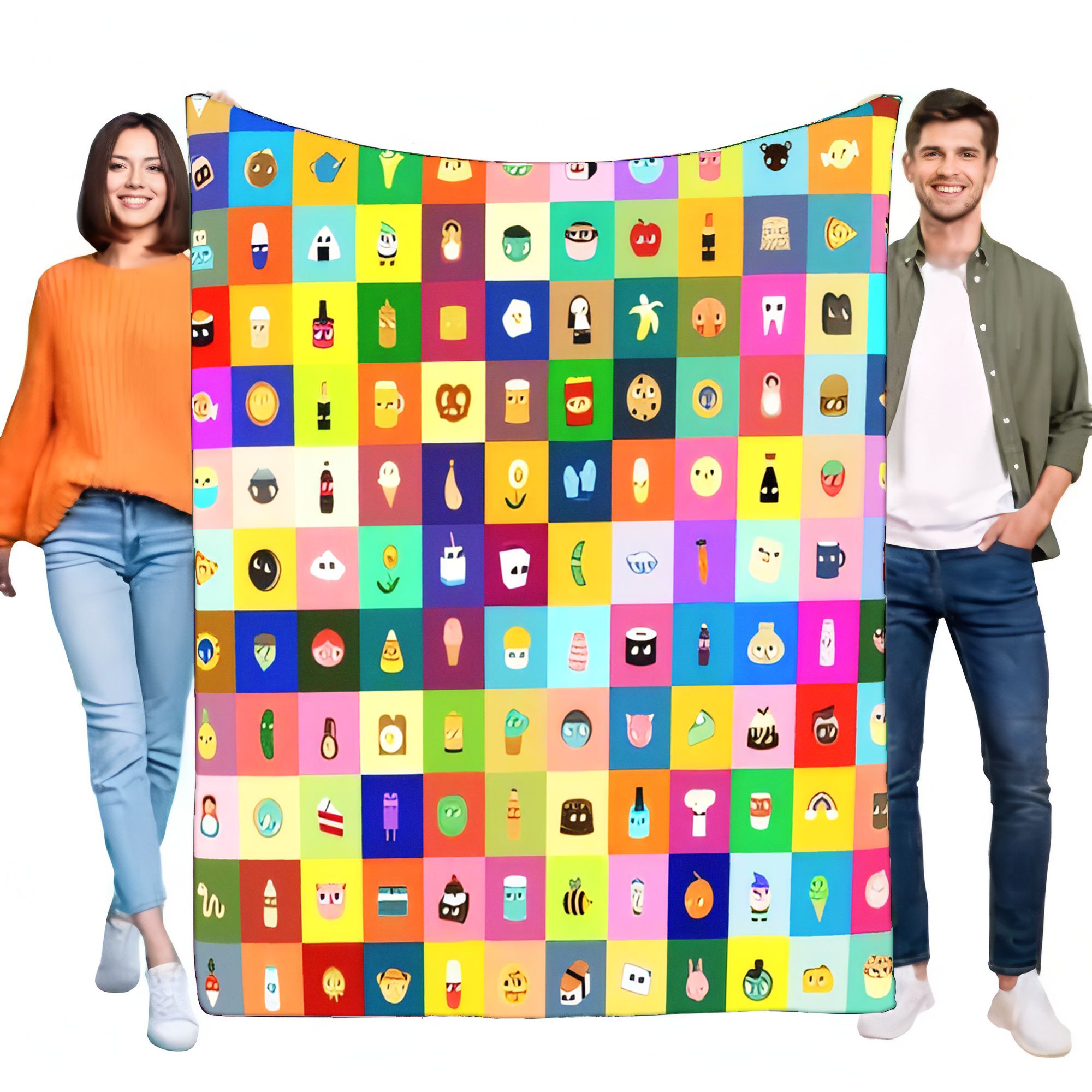 Home Decor Emoji - Lebhafte Cartoon-Symbol-Gitterdecke, weicher Flanell-Überwurf, Kawaii Emoji,