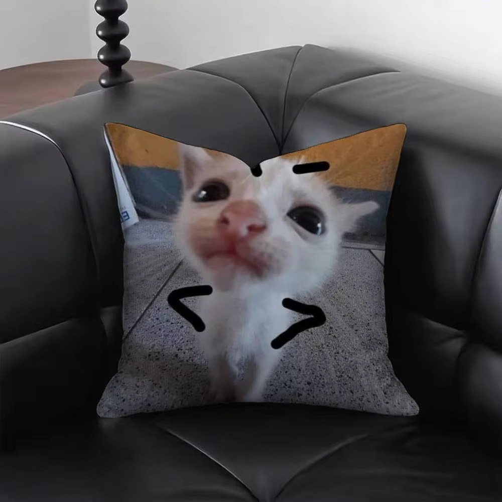Lustige Katze M-Meme Kissenbez – Home Decor Emoji Bewertung und Preis